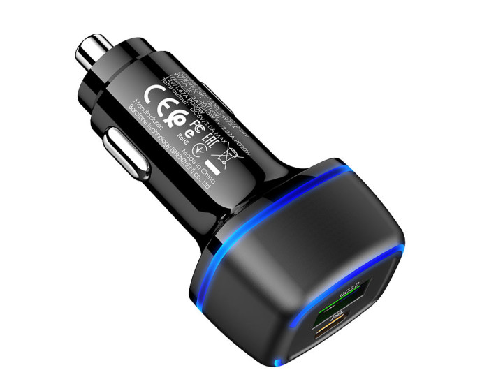 Автомобильное зарядное устройство Borofone (BZ14A) Mercury (PD20W+QC3.0 USB-A/USB-C/3A) Black