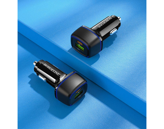 Автомобильное зарядное устройство Borofone (BZ14A) Mercury (PD20W+QC3.0 USB-A/USB-C/3A) Black