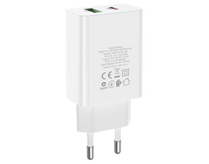 Мережеве зарядний пристрій Borofone BA56A Lavida (PD20W/QC3.0 /2USB) white