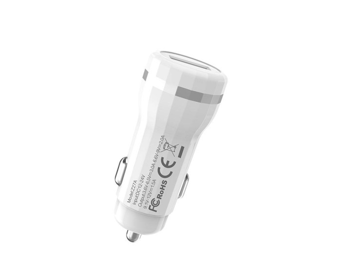 Автомобильное зарядное устройство Hoco Z27A (1USB/3A/QC3.0/18W) White