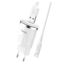 Мережеве зарядний пристрій Hoco C37A з кабелем Micro (1USB, 2.4A) (Білий / White)