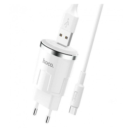Сетевое зарядное устройство Hoco C37A с кабелем Micro (1USB, 2.4A) (Белый / White)