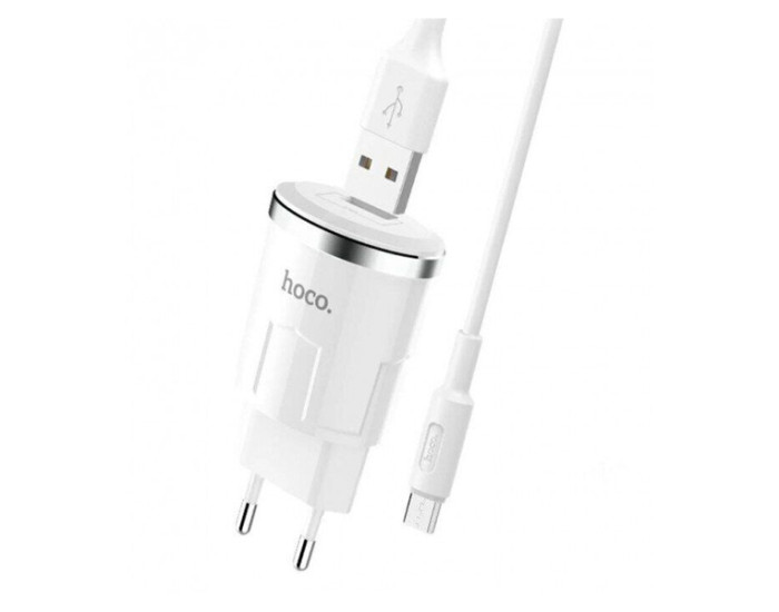Мережеве зарядний пристрій Hoco C37A з кабелем Micro (1USB, 2.4A) (Білий / White)