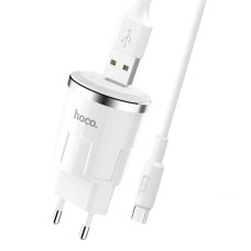 Сетевое зарядное устройство Hoco C37A с кабелем Micro (1USB, 2.4A) (Белый / White)