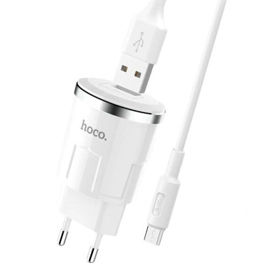 Сетевое зарядное устройство Hoco C37A с кабелем Micro (1USB, 2.4A) (Белый / White)