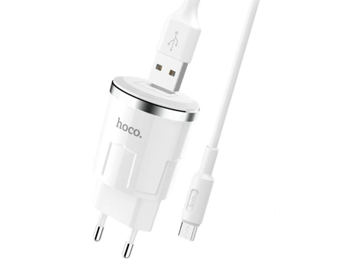 Мережеве зарядний пристрій Hoco C37A з кабелем Micro (1USB, 2.4A) (Білий / White)