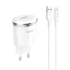 Мережеве зарядний пристрій Hoco C37A з кабелем Micro (1USB, 2.4A) (Білий / White)