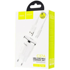 Мережеве зарядний пристрій Hoco C37A з кабелем Micro (1USB, 2.4A) (Білий / White)