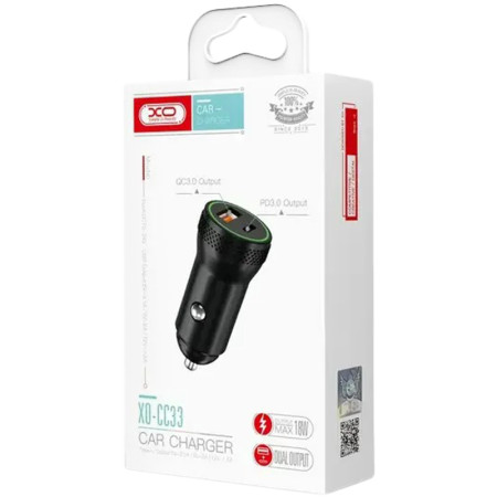 Автомобильное зарядное устройство XO CC33 (1USB + Type-C, QC3.0 18W) Black