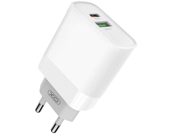 Мережеве зарядний пристрій XO L64 (1USB + 1Type-C) (QC3.0+PD) White