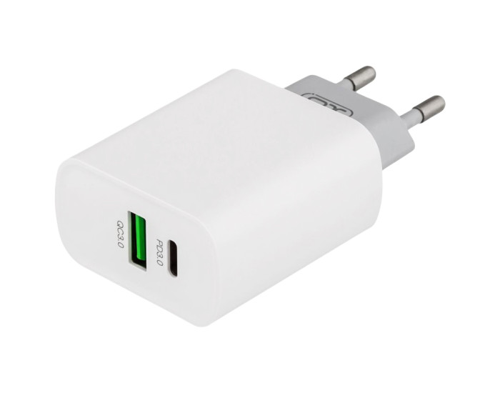 Мережеве зарядний пристрій XO L64 (1USB + 1Type-C) (QC3.0+PD) White
