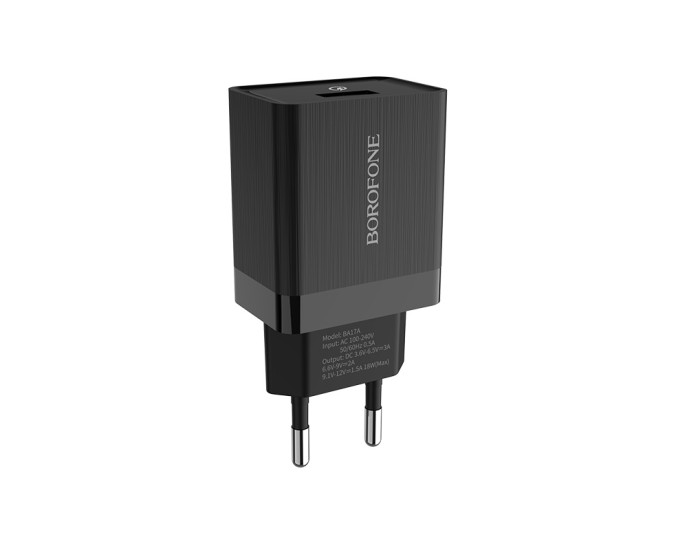Мережеве зарядний пристрій Borofone BA17A Centrino single port (QC3.1/1USB/3A) Black