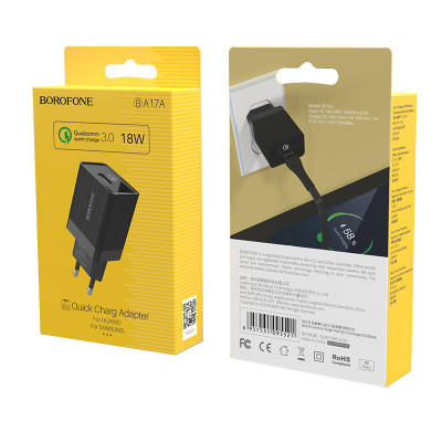 Мережеве зарядний пристрій Borofone BA17A Centrino single port (QC3.1/1USB/3A) Black