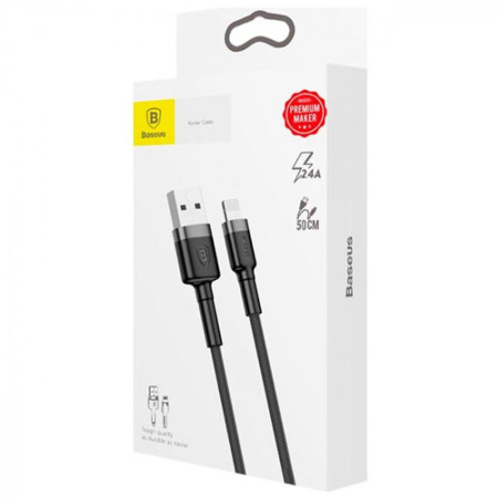 Кабель USB Baseus Cafule Lightning Cable (2.4A/1m) (CALKLF-B) (Серый / Черный) (Класс C)