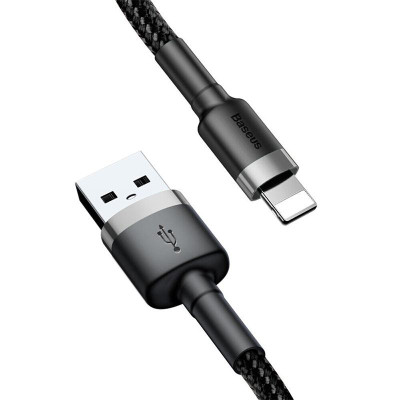 Кабель USB Baseus Cafule Lightning Cable (2.4A/1m) (CALKLF-B) (Серый / Черный) (Класс А)