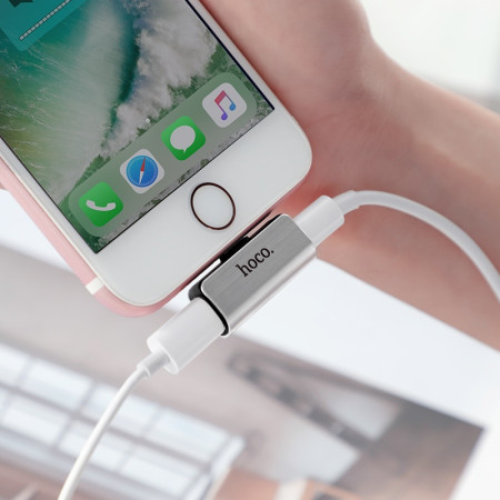 Переходник AUX Hoco LS24 Lightning to Lightning + Lightning, Silver
