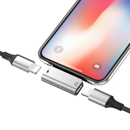 Переходник AUX Hoco LS24 Lightning to Lightning + Lightning, Silver