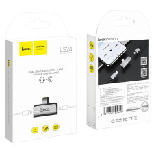 Перехідник AUX Hoco LS24 Lightning to Lightning + Lightning, Silver