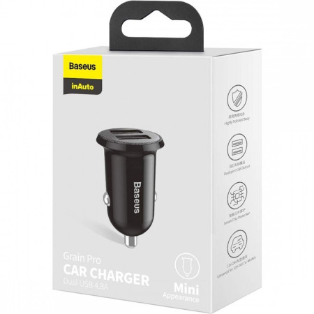 Автомобильное зарядное устройство Baseus 2USB Grain Pro (4.8A) (CCALLP-01) (Черный / Black) (Класс А)