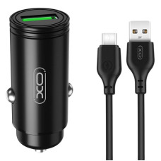 Автомобільне зарядний пристрій XO CC39 (1USB, QC3.0, 18W) з кабелем Type-C Black