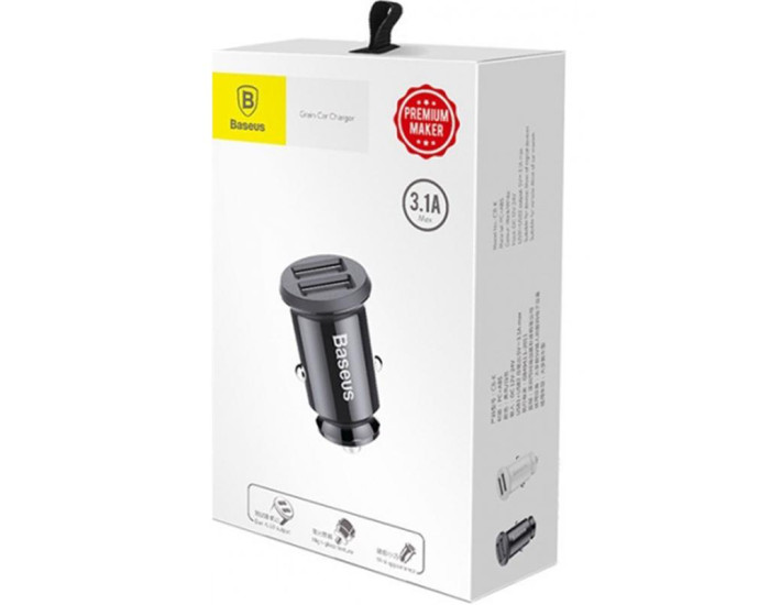 Автомобільне зарядний пристрій Baseus 2USB Grain (3.1A) (CCALL-ML01) (Чорний / Black)
