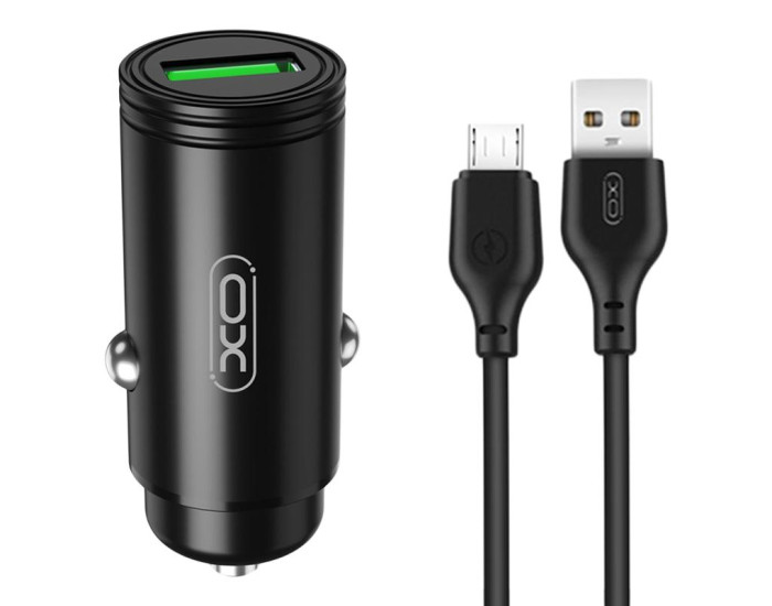 Автомобильное зарядное устройство XO CC39 (1USB, QC3.0, 18W) с кабелем Micro Black