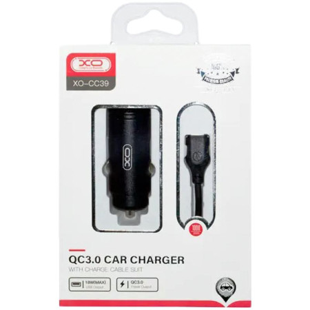 Автомобильное зарядное устройство XO CC39 (1USB, QC3.0, 18W) с кабелем Micro Black