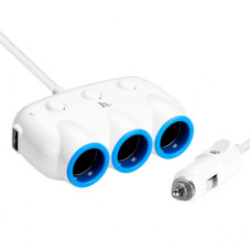 Автомобильный разветвитель HOCO C1 + 2USB, (Белый / White)