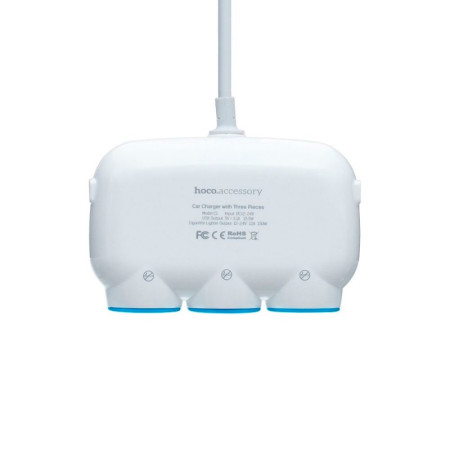 Автомобильный разветвитель HOCO C1 + 2USB, (Белый / White)
