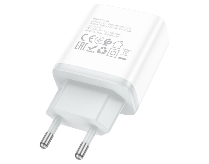 Мережеве зарядний пристрій Hoco C104A Stage (1USB-C/PD20W) White