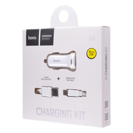 Автомобильное зарядное устройство Hoco Z1 с кабелем Micro (2USB, 2.1A) White