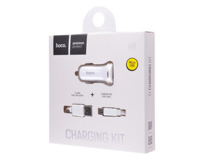 Автомобильное зарядное устройство Hoco Z1 с кабелем Micro (2USB, 2.1A) White