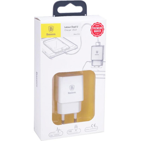 Сетевое зарядное устройство Baseus Letour EU (1USB,2.1A) White