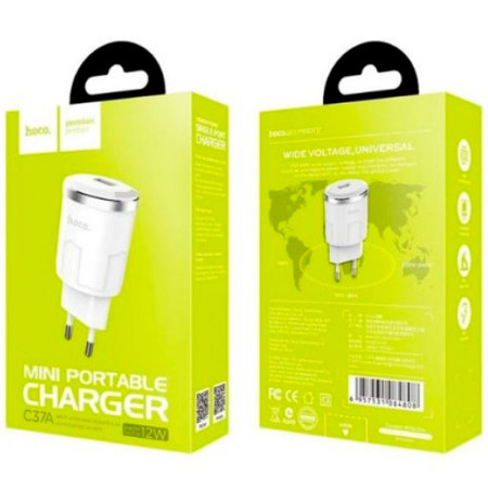 Сетевое зарядное устройство Hoco C37A (1USB,2.4A) (Белый / White)