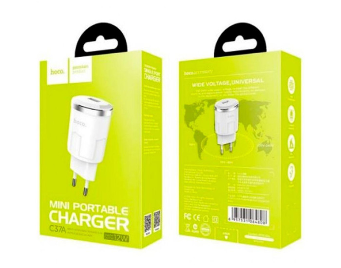 Мережеве зарядний пристрій Hoco C37A (1USB,2.4A) (Білий / White)