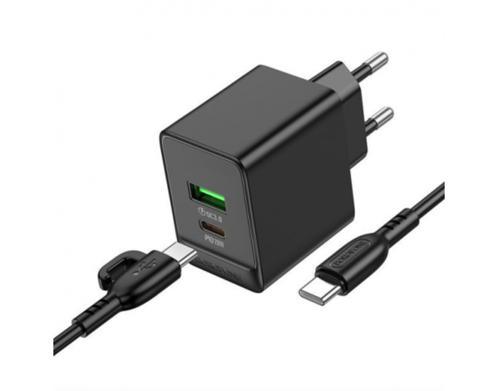 Мережеве зарядний пристрій Borofone BAS14A Erudite (PD20W+QC3.0) Type-C to Type-C чорний