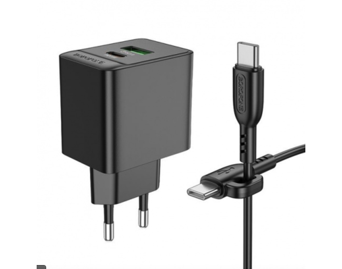 Мережеве зарядний пристрій Borofone BAS14A Erudite (PD20W+QC3.0) Type-C to Type-C чорний