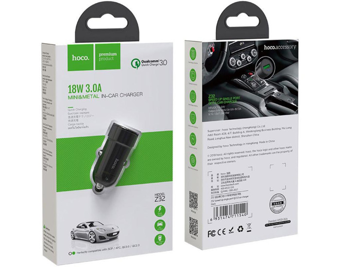 Автомобильное зарядное устройство Hoco Z32A 1USB, 4A Black