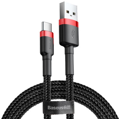 Кабель USB Baseus Cafule Type-C (CATKLF-B91) (1m) (Black/Red) (Класс А)