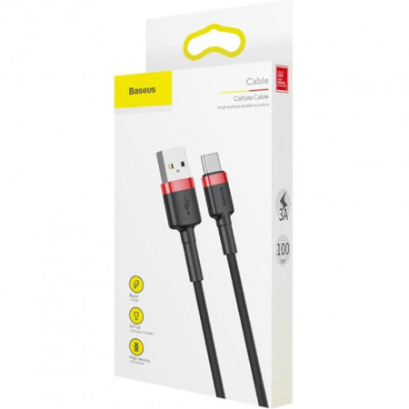 Кабель USB Baseus Cafule Type-C (CATKLF-B91) (1m) (Black/Red) (Класс B)