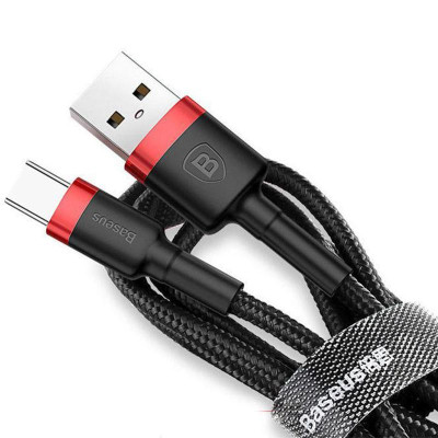 Кабель USB Baseus Cafule Type-C (CATKLF-B91) (1m) (Black/Red) (Класс А)