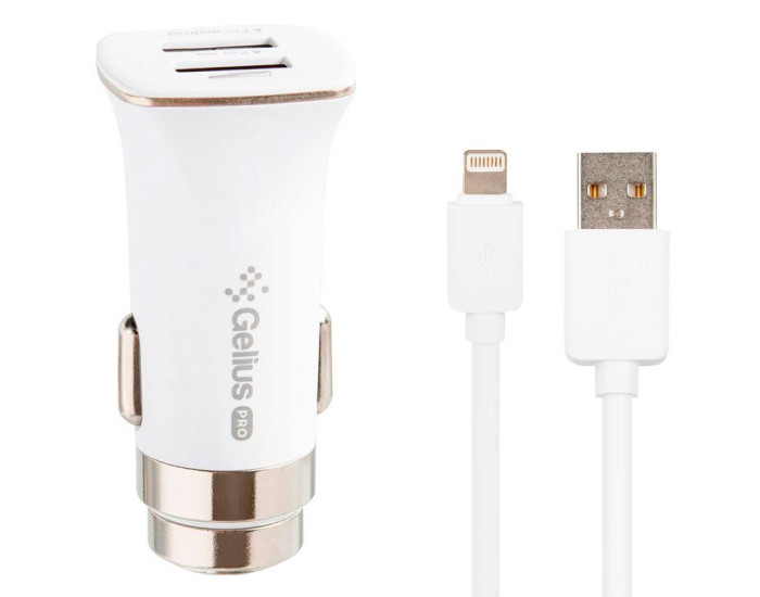 Автомобильное зарядное устройство Gelius Pro Apollo (GP-CC01, 2USB, 3.1A) с кабелем iPhone X White