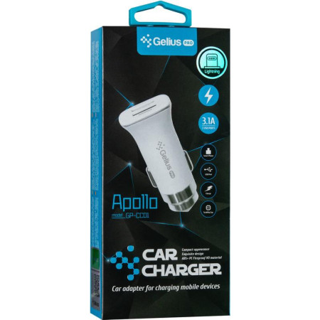 Автомобильное зарядное устройство Gelius Pro Apollo (GP-CC01, 2USB, 3.1A) с кабелем iPhone X White