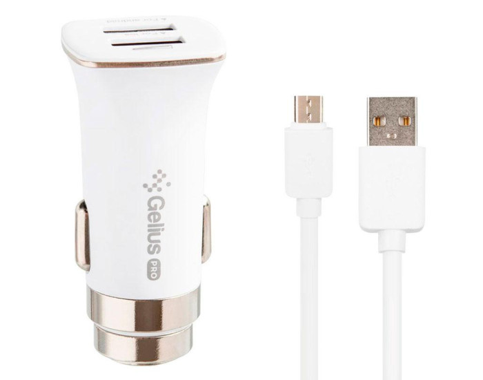 Автомобильное зарядное устройство Gelius Pro Apollo GP-CC01, 2USB, 3.1A с кабелем MicroUSB White
