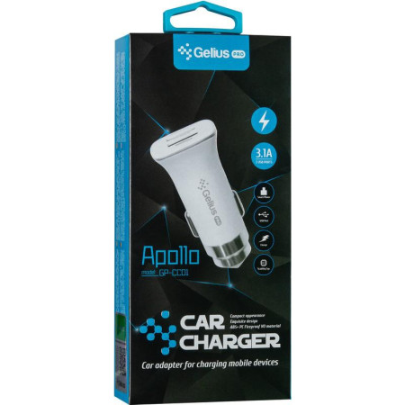 Автомобильное зарядное устройство Gelius Pro Apollo GP-CC01, 2USB, 3.1A с кабелем MicroUSB White