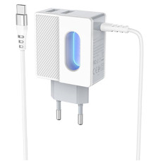 Сетевое зарядное устройство Hoco C75 с кабелем Type-C (2.4A) (Белый / White)