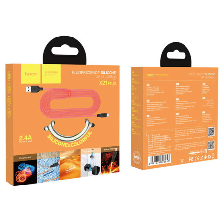 Кабель Hoco X21 Plus Silicone Lightning (1m) (Черный / Белый) (Класс C)