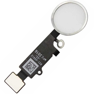 Шлейф для iPhone 7, iPhone 7 Plus, iPhone 8, iPhone 8 Plus, кнопки Home, білий, з пластиком, без сканера