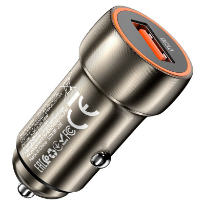 Автомобильное зарядное устройство Hoco Blue shield (Z46A)(1USB/18W/QC3.0) с кабелем Micro Metal Gray