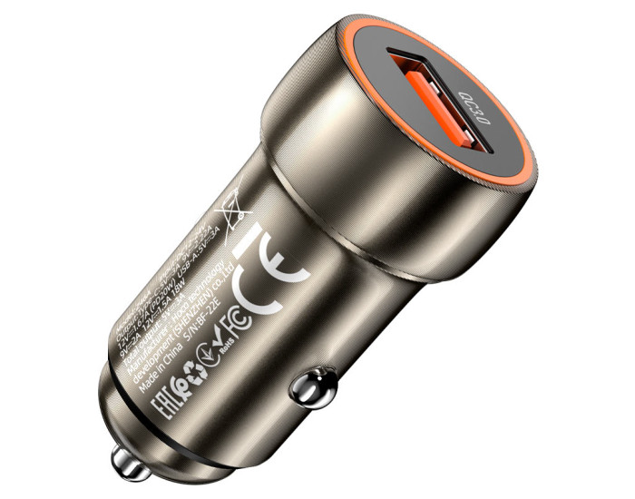 Автомобильное зарядное устройство Hoco Blue shield (Z46A)(1USB/18W/QC3.0) с кабелем Micro Metal Gray